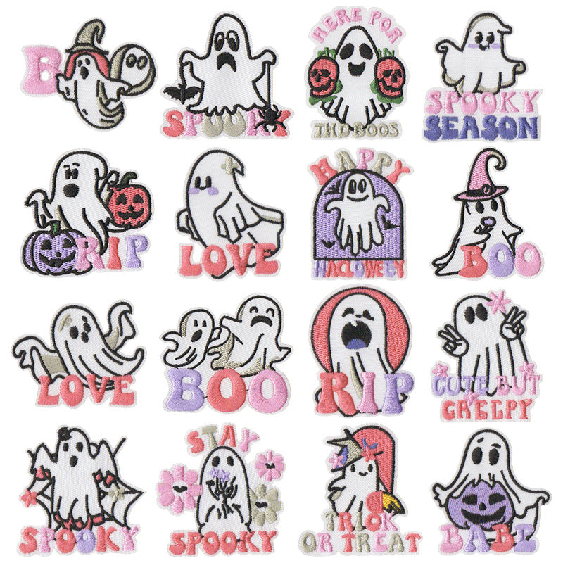 Wholesale new small ghost magic embroidery stickers cartoon cloth stickers handbook mobile phone Halloween decoration stickers DIY embroidery